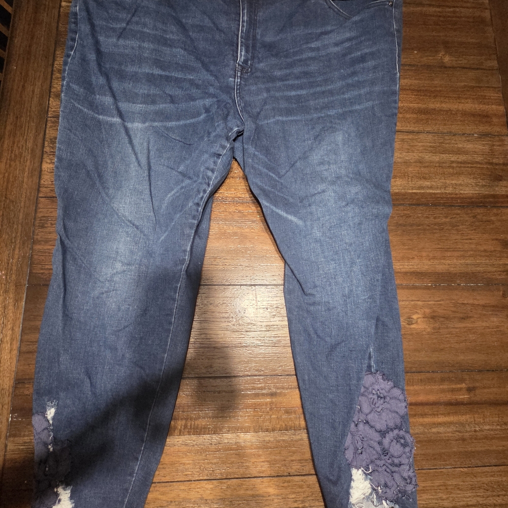 Lane Bryant Plus Dark Blue Skinny Jeans with Lace Insets